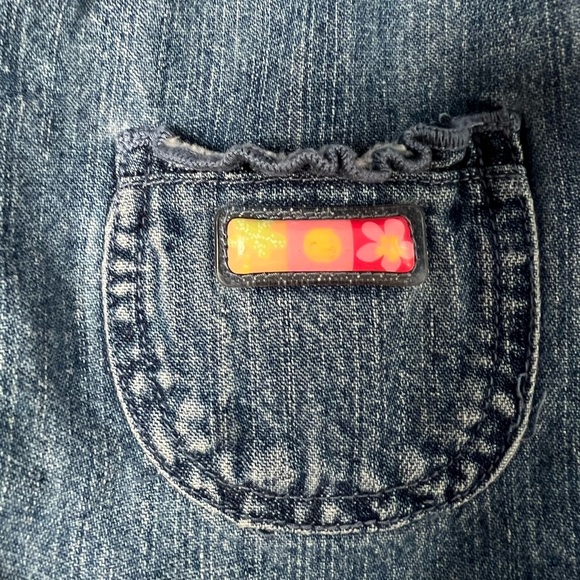 Carter's Vintage Denim Dress Overalls with Tropical Embroidery & Accents 12M - Picture 3 of 6